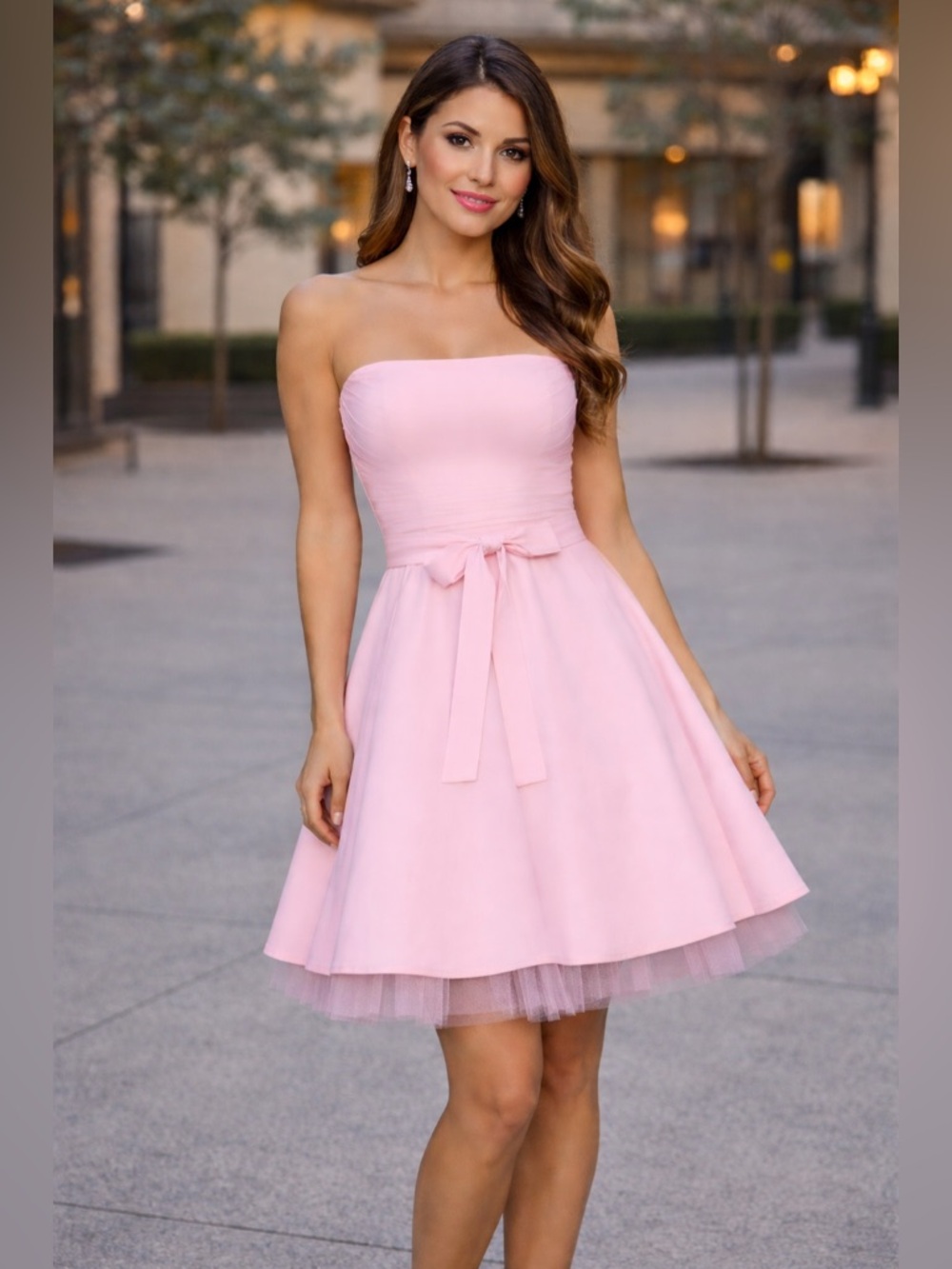 Windsor Strapless Light Pink A-Line Dress with Waist Bow